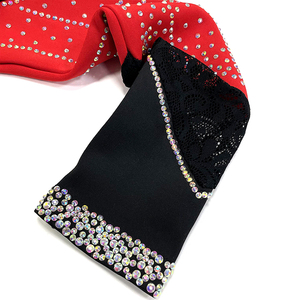 WISHA Cheerleading Uniform 3 Piece Set <b>Red</b> Black <b>Glitter</b> Print Rhinestone Adult Women's Performance Outfit - Product Image 3