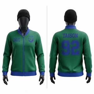 Veste d'entraînement de football américain unisexe en polyester tricoté premium 280 GSM, vert et bleu, à capuche, avec col et poignets, logo personnalisé - Product Image 1