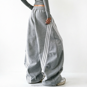 Custom Cotton Breathable Sweatpants Baggy Joggers Plus Size Casual Women's Wide Leg Pants Streetwear Stripe <strong>Trousers</strong> for Women - Product Image 2