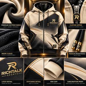 Sudadera con capucha y cremallera para hombre, forro polar, estampado geométrico, transpirable, ropa deportiva de invierno, gruesa, 100% algodón, negro, beige, dorado - Product Image 6