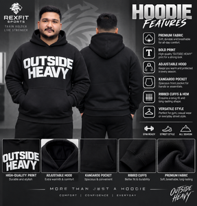 Sweat-shirt à capuche oversize noir pour homme, imprimé extérieur très visible, style streetwear, en coton French Terry, avec logo frontal - Product Image 3