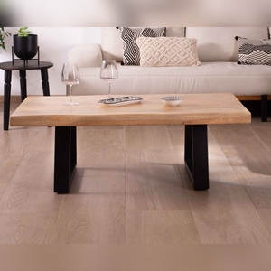 Vandana <b>Silver</b> Origin Character designer <b>coffee</b> <b>table</b> with natural top and trapezoidal metal legs - Product Image 3