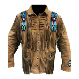 Men Cow Skin Suede Tassel Fringe <b>Leather</b> <b>Jacket</b> Turn-down Collar Breathable 240g Western Style Casual <b>Winter</b> Coat - Product Image 1