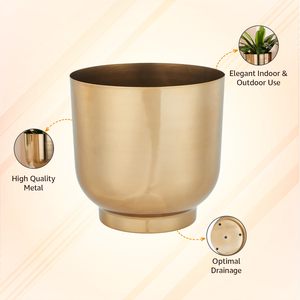 Pots de plantes en métal doré, pots ronds d'intérieur avec trous de drainage, pots de fleurs décoratifs pour la maison, le jardin, le bureau - Product Image 4