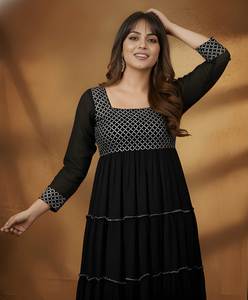 Kurti negro de georgette bordado, económico, solo 300 rupias, completamente cosido, largo hasta la pantorrilla, para mayoristas y minoristas. - Product Image 3