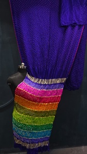 Sari ethnique pour femmes, longueur au sol, imprimé arc-en-ciel, avec franges, coupe ample extensible, tenue de soirée, style Inde Pakistan - Product Image 3