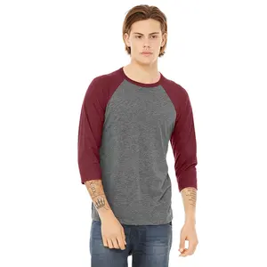 Bella vải Raglan grey/Maroon triblend bóng chày 3/4 TEE unisex 50% Poly 25% Cotton 25% Rayon bóng chày Raglan Tee