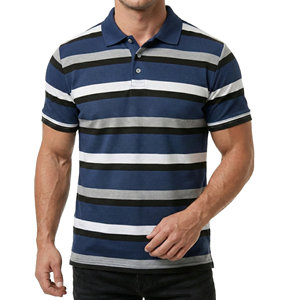 Polos de golf a rayas para hombre al por mayor, personalizados, transpirables, que absorben la humedad, de corte ajustado, informales, para hombre. - Product Image 2