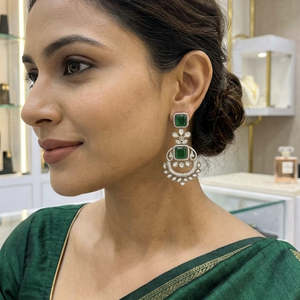 Designer Crystal Dangler <b>Earrings</b> with Stone Detailing-10575461GR - Product Image 4