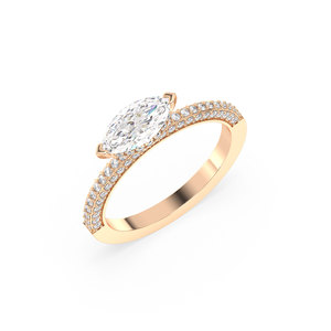 Bague REYES en or massif 14 carats plaqué rhodium avec diamant de laboratoire HPHT CVD taille marquise de 1,43 carat et halo caché – Vente en gros - Product Image 1