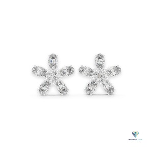 Boucles d'oreilles en or blanc 2,31 carats avec diamants ovales et ronds cultivés en laboratoire, motif floral, en or massif 14 carats - Product Image 1