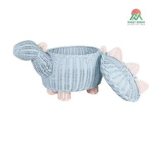 Panier de rangement en osier Nhat Minh Dinosaure Bleu clair Organisateur de jouets pour enfants Fait main en fibres végétales Grande capacité - Product Image 1