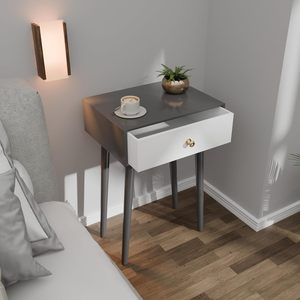 Modern Bedside <b>Table</b> with Solid Wood Legs, Minimalist and Practical End <b>Side</b> <b>Table</b> with Drawer <b>Storage</b>, Easy Assembly - Product Image 1