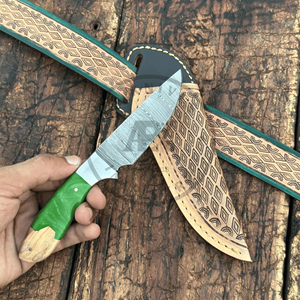 Couteau de chasse OEM en acier Damas, lame fixe pleine longueur, fourreau en cuir, dureté 58HRC, personnalisable, AR KNIVES - Product Image 2