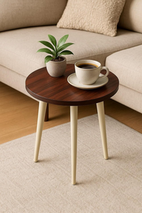 <b>Round</b> Wood Side <b>Table</b> Accent End <b>Table</b> with Cream Legs for Living Room <b>Small</b> Space - Product Image 1