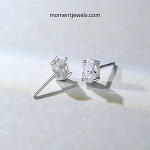 Elegant Oval Moissanite <b>Stud</b> Earrings Luxury Rhodium Plated 925 Sterling <b>Silver</b> Ear <b>Studs</b> Claw Setting Gemstone Inlay Women - Product Image 4