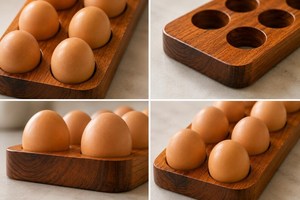 Handcrafted Wooden <b>Egg</b> <b>Basket</b> Holder Fresh <b>Egg</b> Storage Organizer Farmhouse Kitchen Counter Rustic <b>Egg</b> Rack Decorative Serving - Product Image 6