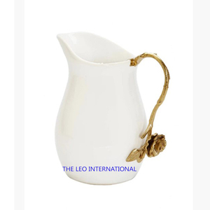 Stylish Fancy Unique Designer Hammered Texture Silver Shiny Polished Heavy Duty Metal Drinkware Fancy <b>Jug</b> With Golden Handles - Product Image 2