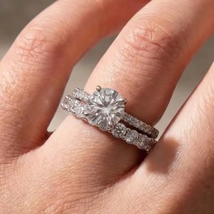 Elegant 925 Moissanite 2CT Round Cut Solitaire Engagement <b>Ring</b> <b>Set</b> White Gold Plated In <b>Sterling</b> <b>Silver</b> Promise <b>Rings</b> For Women - Product Image 1