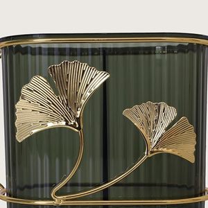 Metal <b>Cutlery</b> Holder With Ginkgo Pattern Gold Frame For Kitchen Tableware <b>Storage</b> - Product Image 3