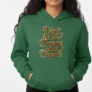 Sudadera con Capucha Verde para Mujer con Estampado de Frase 'Dream' en Dorado, Tejido de Algodón, para Otoño - Product Image 3