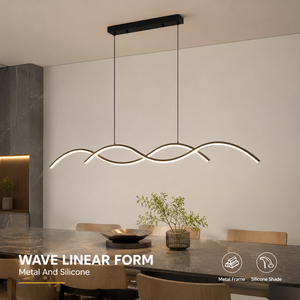 Modern Metal Chandelier <b>Light</b> Dimmable Remote Control Wave Shape Silicone For <b>Dining</b> Room Kitchen Island 120cm 24W - Product Image 2