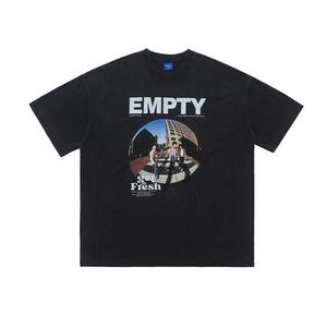 T-shirt pour homme en coton noir à manches courtes, col rond, coupe classique, imprimé photo, streetwear, vente en gros - Product Image 6