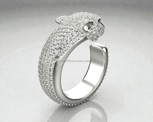 Yellow Gold Rhodium Plated Moissanite Hip Hop Style Panther Head <b>Statement</b> <b>Ring</b> Animal Motif 925 Sterling Silver Wedding Gift - Product Image 5