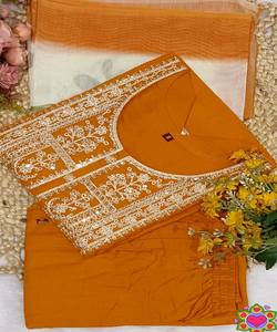 NOUVELLE ARRIVÉE - Ensemble haut, bas et dupatta en coton slub tissé, de luxe, pour tenue festive, prix de gros, vêtement ethnique, jaune - Product Image 4