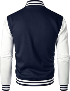 Veste universitaire bicolore marine et blanc, col montant, boutons-pression, style baseball - Product Image 2