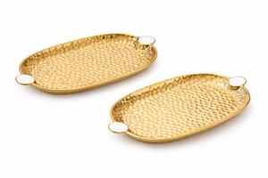 Bandeja de servir de forma redonda con un aspecto fabuloso, elegantes asas en acabado dorado y borde de latón de diseño, ideal para bodas. - Product Image 5