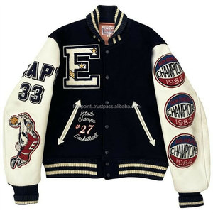 Chaqueta universitaria para hombre al por mayor 2024 logotipo personalizado puños acanalados escote dobladillo bolsillo lateral uniforme de béisbol mangas de cuero - Product Image 6