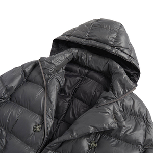 Veste matelassée pour homme gris foncé à capuche, col montant, double boutonnage, rembourrée de duvet, coupe-vent, décontractée, pour l'hiver, coupe classique - Product Image 3