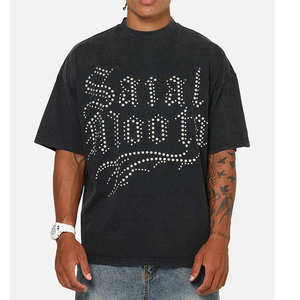 T-shirt pour homme, surdimensionné, imprimé paillettes noires, style streetwear, manches courtes, col rond, jersey en coton - Product Image 1