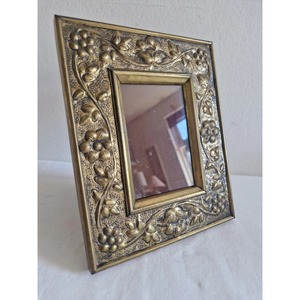 Rectangular Brass Photo <b>Frame</b> <b>with</b> Embossed Floral Design Handmade Metal Tabletop Vertical <b>Frame</b> - Product Image 1