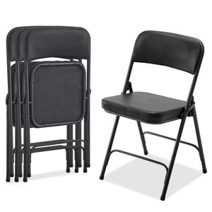 Set di 4 Sedie Pieghevoli in Metallo Nero con Seduta e Schienale Imbottiti per Casa, Ufficio, Eventi Interni ed Esterni, Feste, Matrimoni, Campeggio - Product Image 1