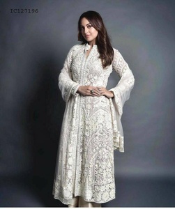 Traje Kameez Blanco Bordado, Kurta de Georgette, Salwar Kameez Indio con Dupatta de Georgette, Gran Venta 2021 - Product Image 3