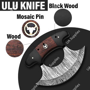 Cuchillo de Chef Ulu de Acero de Damasco, Ambidiestro, Estilo Moderno, Funda de Cuero y Madera, Multiusos, Duradero, Hecho a Mano, Ecológico - Product Image 4