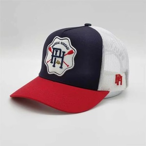 Custom Logo Trucker <b>Hat</b> <b>Navy</b> White Yellow Mesh Cap Embroidery Logo Patch 6-Panel Adjustable Unisex Casual Spring Summer - Product Image 4