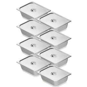 Set da 8 teglie gastronorm 1/2 in acciaio inox anti-inceppamento, spessore 0,8 mm, per uso commerciale e alberghiero, profondità 4 pollici, con coperchio, per cucina professionale - Product Image 5