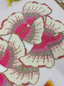 Handmade Rectangle <b>Mosaic</b> Flower Glass Bead Table Mat Pink White Home Dining Decor - Product Image 5