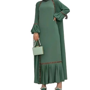 Dubai Modest Muslim Ball Gown Women Eid Abaya <b>Lace</b> <b>Appliques</b> Pearls Arabic Sequins Breathable Eco-Friendly Milk Silk Long Kaftan - Product Image 2