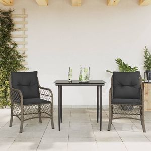 3 pezzi grigio Poly Rattan bistrot Set con cuscini da giardino - Product Image 1