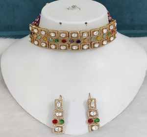 Conjunto de gargantilla de latón y moissanita de calidad premium con cuentas Polki e Hydro Beads, joyería minimalista perfecta para bodas y fiestas. - Product Image 6