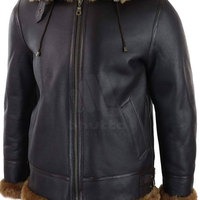 Blousons en cuir shearling pour hommes, à capuche, col montant, logo personnalisé, écologiques, respirants, doublés, chauds, pour l'hiver, décontractés, pour l'extérieur