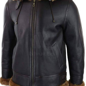 Blousons en cuir shearling pour hommes, à capuche, col montant, logo frontal, doublure chaude écologique, style décontracté pour l'extérieur en hiver - Product Image 5