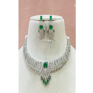 Stunning Best Quality Brass <b>Silver</b> Plated Zircon Stones <b>Necklace</b> and Earring <b>Set</b> Trendy Gift for Wedding Party Wear Women - Product Image 1