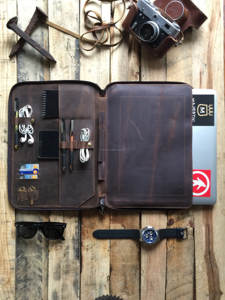 อุปกรณ์จัดระเบียบ A4แบบพกพาสไตล์วินเทจทนทานพรีเมียมโลโก้ตามสั่งพอร์ตโฟลิโอหนังแท้สำหรับนักธุรกิจแล็ปท็อป - Product Image 5