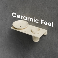 Ensemble d'étagères de salle de bain en mélamine beige terrazzo avec porte-savon et gobelet, organisateur mural flottant pour comptoir