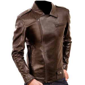 Brown Men Leather Jacket Slim Fit Biker <b>Coat</b> <b>Zipper</b> Collar Zip Up Outerwear for Spring Autumn - Product Image 6